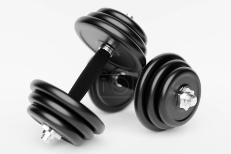 Photo for 3d render illustration of a dumbbell with black plates, on a white background. Creative concept. - Royalty Free Image
