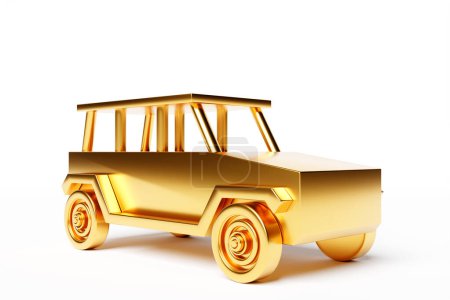 Photo for 3d illustration of a child's toy golden   car on the  white isolated background. - Royalty Free Image