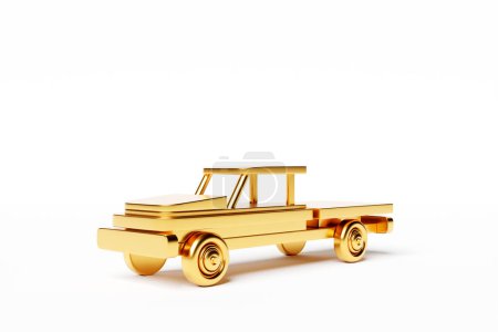 Téléchargez les photos : Pickup  golden car  design on  white background. 3d illustration - en image libre de droit