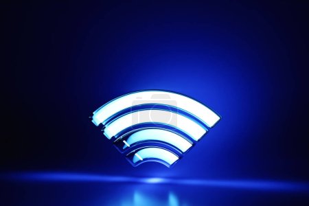 Foto de 3D illustration of a working cellular connection WI-fi on a blue  background.  icon for mobile phone or smart device.  Illustration  for business and technology, speed, signal, network, big data - Imagen libre de derechos