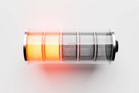 Téléchargez les photos : Gros plan Illustration 3D de la valeur des indicateurs orange sur une batterie sur fond blanc. - en image libre de droit