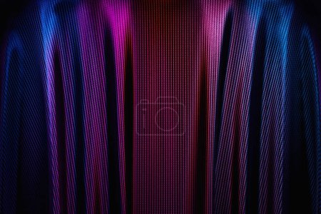 Téléchargez les photos : 3D illustration of the purple carbon fabric design element. Close up of the cloth material flying - en image libre de droit