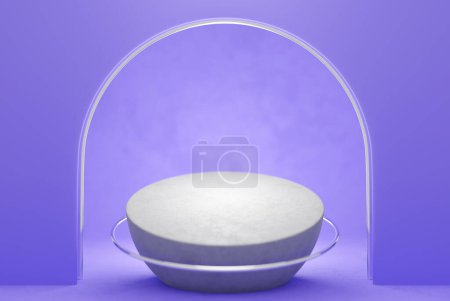 Téléchargez les photos : 3d illustration of a  purple   podium on monocrome  background. Empty pedestal for award ceremony - en image libre de droit