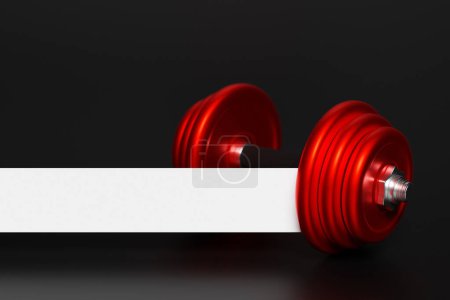 Téléchargez les photos : Shiny red  iron dumbbells on black  isolated background. 3D rendering - en image libre de droit