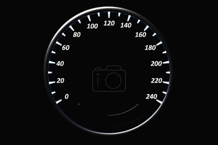 Téléchargez les photos : 3D illustration of the dashboard of the car is illuminated by white  illumination. Circle speedometer - en image libre de droit