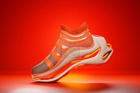Photo for Red  and orange  sneaker premium 3d Render  on a  monochrone  background - Royalty Free Image