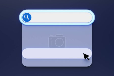 Foto de 3D illustration search frame, box, panel on the internet with a magnifying glass icon, a large white field for choosing from options on a dark  background - Imagen libre de derechos