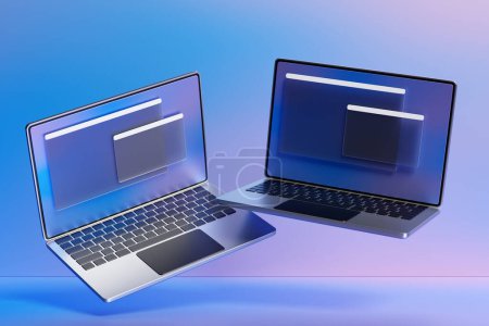 Photo for 3D illustration of 2 laptops with an open browser tab on the screen. Search on the Internet.  Template search user interface. - Royalty Free Image