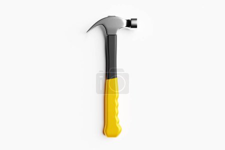 Photo for 3D illustration of a metal hammer with a yellow handle hand tool isolated on a white background. 3D render and illustration of repair and installation tool - Royalty Free Image