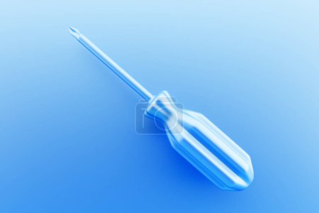Téléchargez les photos : 3D illustration of a  blue  crosshead screwdriver hand tool isolated on a monocrome background. 3D render and illustration of repair and installation tool - en image libre de droit