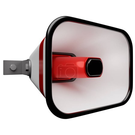 Photo for Red  and white cartoon glass loudspeaker on a  white  monochrome background. 3d illustration of a megaphone. Advertising symbol, promotion concept. - Royalty Free Image