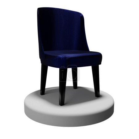 Foto de 3D illustration a blue chair on pedestal on a white isolated background. - Imagen libre de derechos