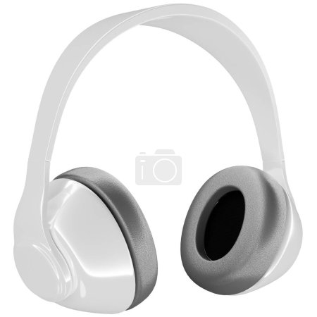 Téléchargez les photos : 3d illustration of white retro headphones  on  white  isolated background. Headphone icon illustration - en image libre de droit