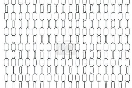 Téléchargez les photos : Illustration 3D de rangées de chaînes métalliques argentées. Ensemble de chaînes sur fond blanc. Modèle géométrique. Technologie géométrie arrière-plan - en image libre de droit
