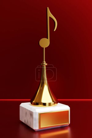 Téléchargez les photos : Golden Music Award avec une note sur fond rouge, illustration 3D - en image libre de droit