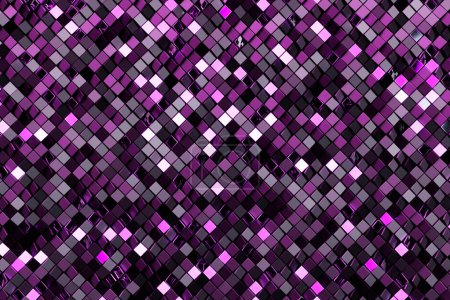 Téléchargez les photos : 3D rendering. Purple pattern of cubes of different shapes. Minimalistic pattern of simple shapes, similar to the tops of mountains. Bright creative symmetric texture - en image libre de droit