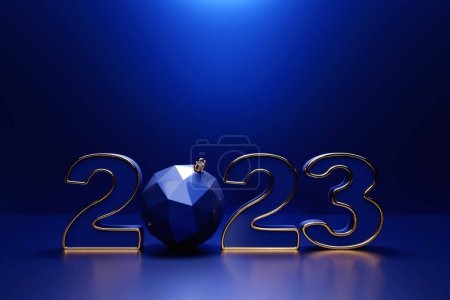 Photo for 3d illustration Happy new year 2023 background template. Holiday volumetric 3D illustration of the blue number 2023. Festive poster or banner design. Modern happy new year background - Royalty Free Image