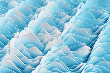 Téléchargez les photos : Illustration 3D d'une ligne géométrique bleue, rayures semblables à des ondes. Forme futuriste, modélisation abstraite. - en image libre de droit
