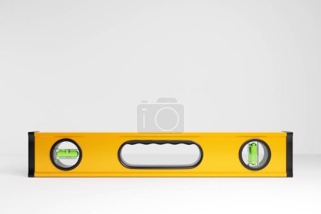 Téléchargez les photos : Illustration 3d du niveau jaune dans le style dessin animé isolé sur fond blanc. Outil de menuiserie pour l'atelier. - en image libre de droit