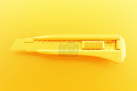 Téléchargez les photos : 3D illustration of a  yellow  cutter hand tool isolated on a monocrome background. 3D render and illustration of repair and installation tool - en image libre de droit