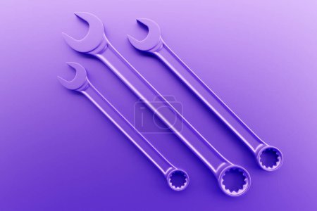 Foto de 3D illustration of a   purple wrench  hand tool isolated on a monocrome background. 3D render and illustration of repair and installation tool - Imagen libre de derechos