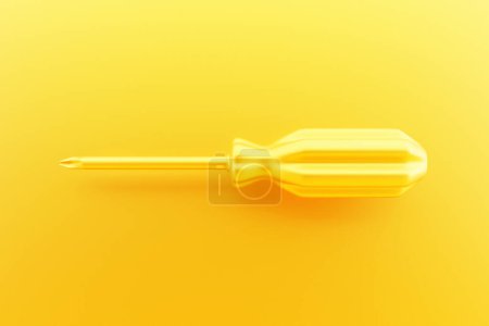 Foto de 3D illustration of a  yellow crosshead screwdriver hand tool isolated on a monocrome background. 3D render and illustration of repair and installation tool - Imagen libre de derechos