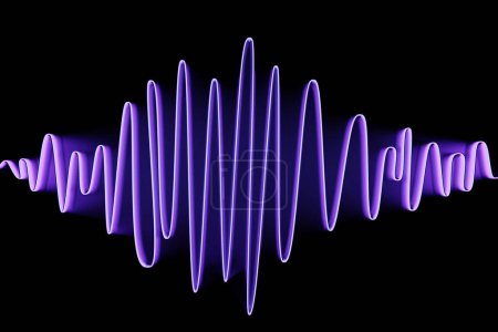 Foto de Ilustración 3d de líneas de color púrpura brillante. Ecualizadores de línea musical sobre fondo negro aislado - Imagen libre de derechos