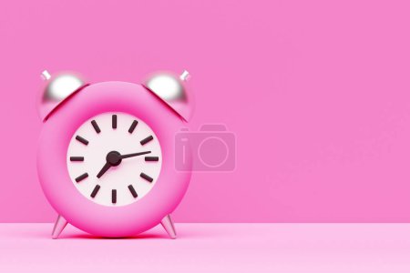 Foto de 3d illustration pink cartoon wake up alarm clock on isolated monochrome background - Imagen libre de derechos