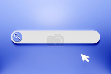 Photo for 3d illustration of an internet search page on a  blue background. Search bar  icons - Royalty Free Image