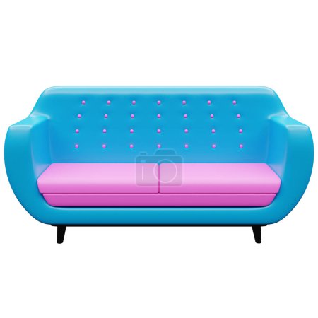 Foto de 3d illustration of an blue  sofa in a retro 60s style on a white  background - Imagen libre de derechos