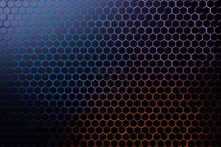 Téléchargez les photos : Illustration 3D d'un nid d'abeille coloré. Modèle de formes hexagonales géométriques simples, fond mosaïque. - en image libre de droit