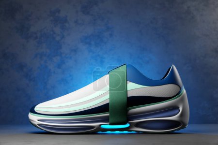 Foto de Sneaker premium 3d Render Object isolated on a blue background - Imagen libre de derechos