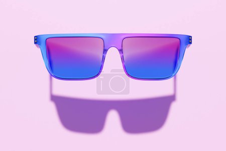 Téléchargez les photos : Illustration 3D de lunettes de soleil réalistes bleu-rose avec des ombres sur fond monocrome - en image libre de droit