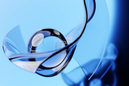Téléchargez les photos : Illustration 3D verre figures volumétriques de la sphère d'éclairage sur fond bleu - en image libre de droit