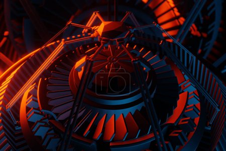Photo for 3D rendering future engine rocket turbine technology under red light.  Futuristic part of a spacecraft turbine - Royalty Free Image