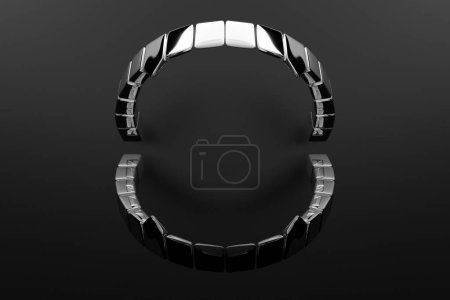 Foto de 3d illustration silver open jaw on a black background. Removable jaw - Imagen libre de derechos