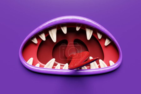 Téléchargez les photos : 3d illustration of a monster mouths. Funny facial expression, open mouth with tongue and drool. - en image libre de droit
