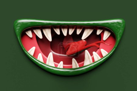 Téléchargez les photos : 3d illustration of a monster mouths. Funny facial expression, open mouth with tongue and drool. - en image libre de droit