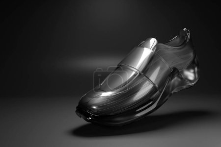 Téléchargez les photos : 3d illustration  black new sports sneakers  on a huge foam sole, sneakers in an ugly style. Fashionable sneakers. - en image libre de droit