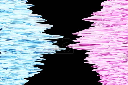 Téléchargez les photos : Illustration 3d de lignes de couleurs vives rose et bleu. égaliseurs de lignes musicales sur fond noir isolé - en image libre de droit