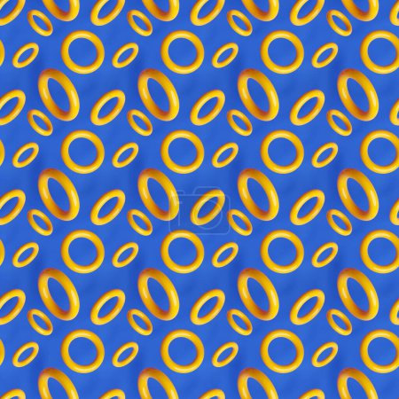 Téléchargez les photos : 3d illustration of rows of  yellow torus .Set of  toruses  on monocrome background, pattern. Geometry  background - en image libre de droit