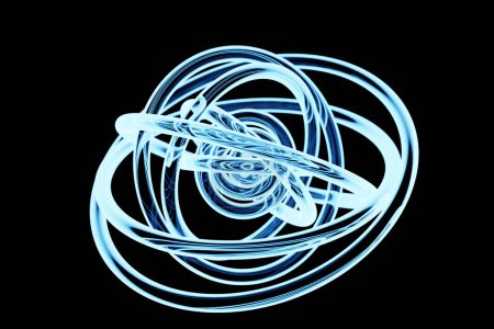Téléchargez les photos : Abstract dynamic  blue neon  shape with blue smooth objects, sides. 3D illustration and rendering. Elegant line background. - en image libre de droit