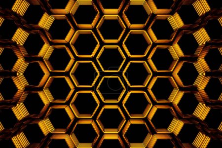Foto de 3d ilustración de un panal de abeja amarillo monocromo panal para miel. Patrón de formas geométricas hexagonales simples, fondo de mosaico. - Imagen libre de derechos