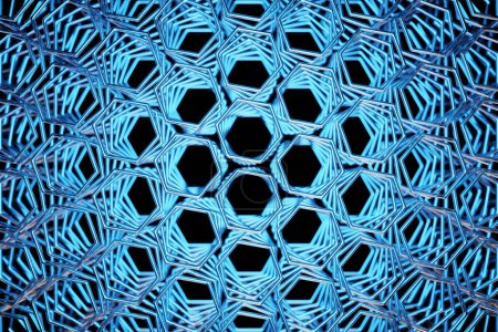 Photo for 3d illustration of a blue  honeycomb monochrome honeycomb for honey. Pattern of simple geometric hexagonal shapes, mosaic background. - Royalty Free Image
