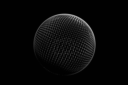 Foto de 3d illustration close-up of a metal microphone on a black background - Imagen libre de derechos