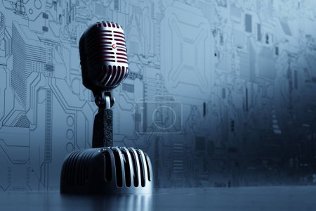 Photo for 3D illustration, retro style microphone in party or concert on  black technology  background - Royalty Free Image