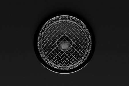 Téléchargez les photos : Haut-parleur de musique illustration 3d sur fond noir isolé. Système audio haut-parleur pour concert et fête - en image libre de droit