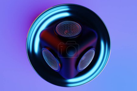 Foto de 3d illustration of a square column with a musical speaker on a black isolated background. Audio system with speakers for concerts and parties - Imagen libre de derechos