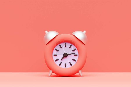 Foto de 3d ilustración caricatura rosa despertar despertador sobre fondo monocromo aislado - Imagen libre de derechos