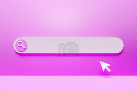 Photo for 3d illustration of an internet search page on a  pink background. Search bar  icons - Royalty Free Image